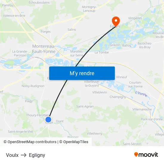 Voulx to Egligny map
