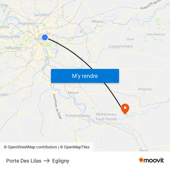 Porte Des Lilas to Egligny map
