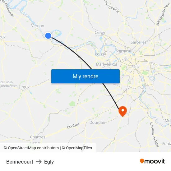 Bennecourt to Egly map