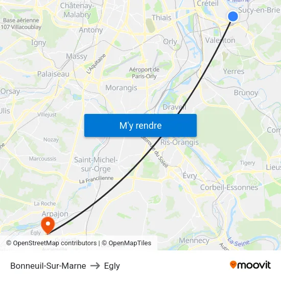 Bonneuil-Sur-Marne to Egly map