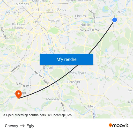 Chessy to Egly map