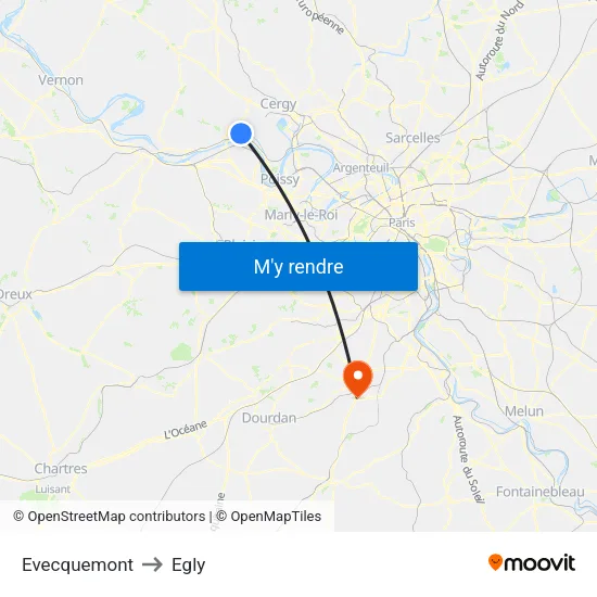 Evecquemont to Egly map