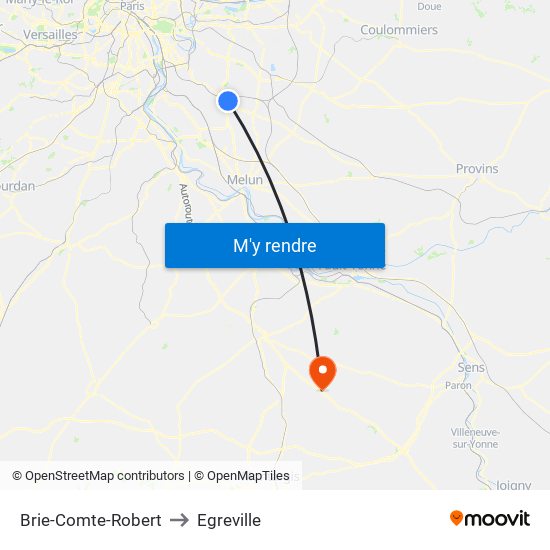 Brie-Comte-Robert to Egreville map