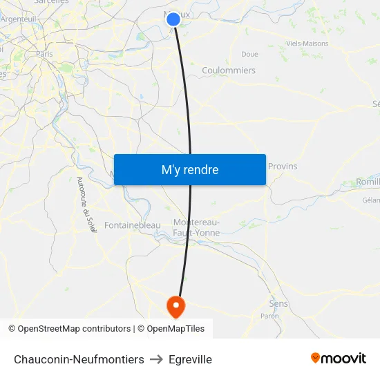 Chauconin-Neufmontiers to Egreville map