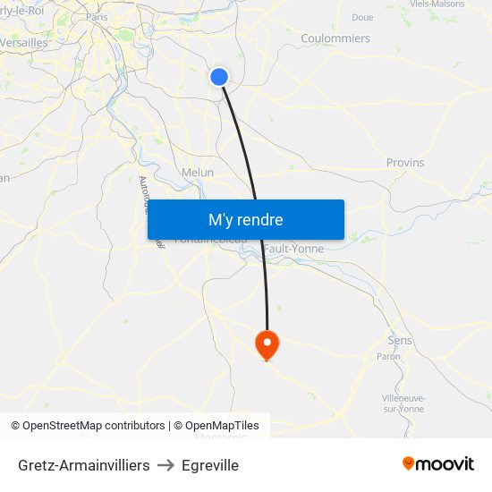 Gretz-Armainvilliers to Egreville map