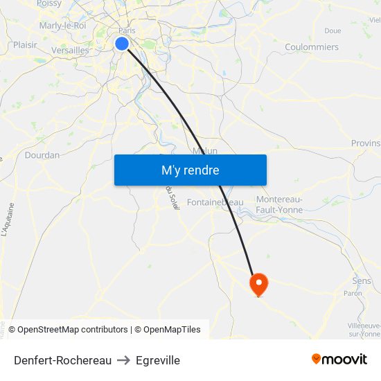 Denfert-Rochereau to Egreville map