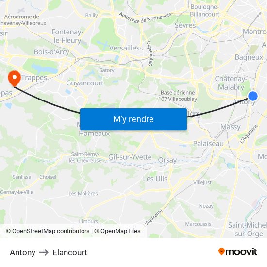 Antony to Elancourt map