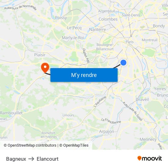 Bagneux to Elancourt map