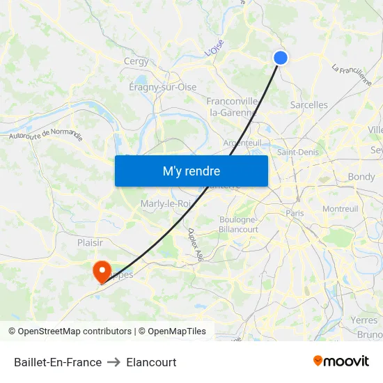 Baillet-En-France to Elancourt map