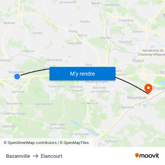 Bazainville to Elancourt map