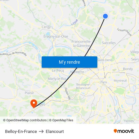 Belloy-En-France to Elancourt map