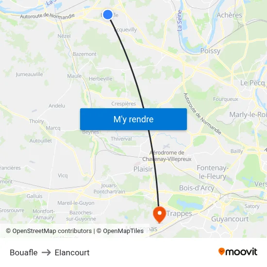 Bouafle to Elancourt map