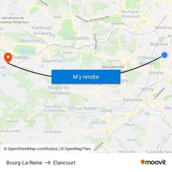 Bourg-La-Reine to Elancourt map