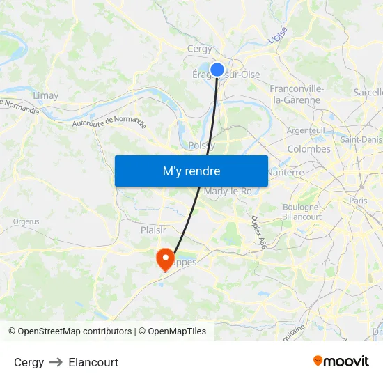 Cergy to Elancourt map