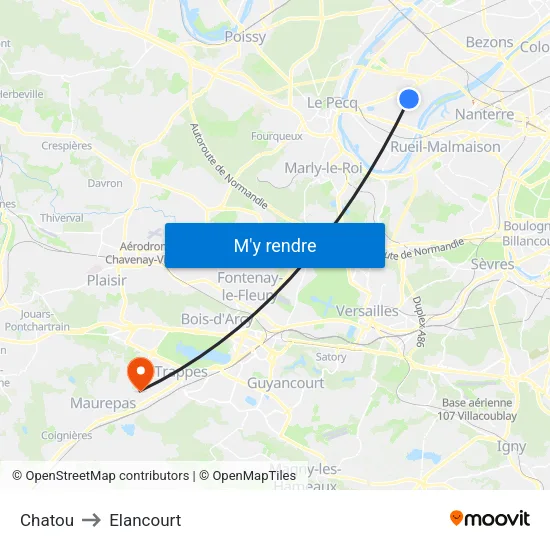Chatou to Elancourt map