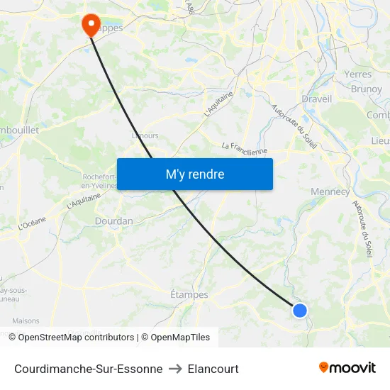 Courdimanche-Sur-Essonne to Elancourt map