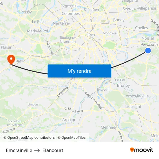 Emerainville to Elancourt map