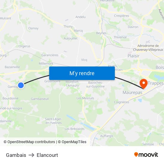 Gambais to Elancourt map