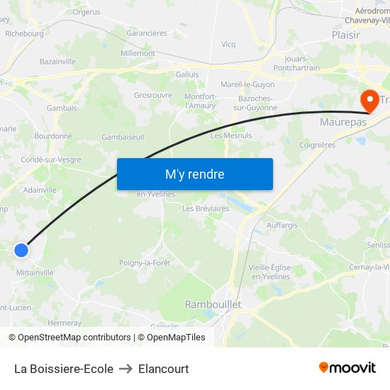 La Boissiere-Ecole to Elancourt map