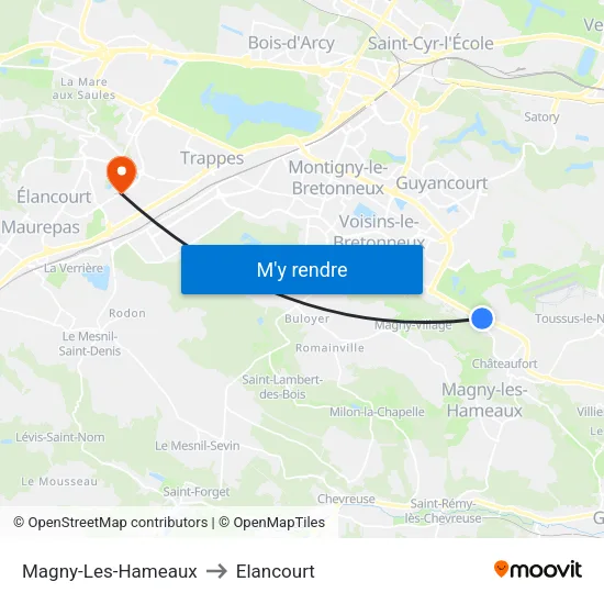 Magny-Les-Hameaux to Elancourt map
