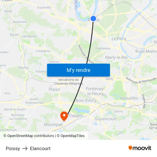 Poissy to Elancourt map