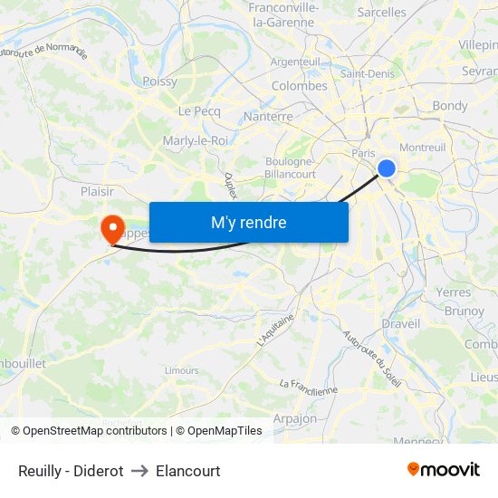 Reuilly - Diderot to Elancourt map