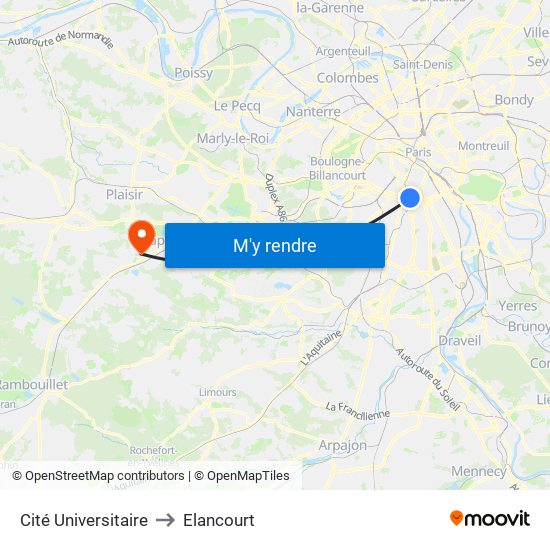 Cité Universitaire to Elancourt map