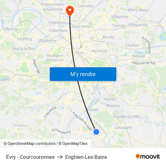 Évry - Courcouronnes to Enghien-Les-Bains map