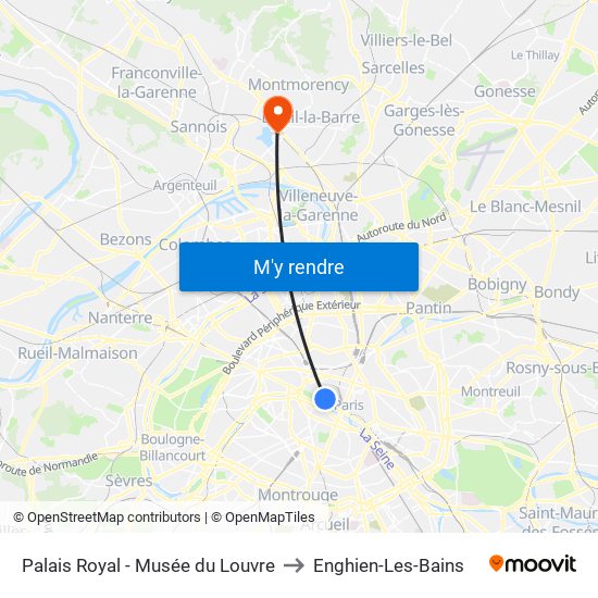 Palais Royal - Musée du Louvre to Enghien-Les-Bains map