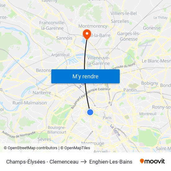 Champs-Élysées - Clemenceau to Enghien-Les-Bains map