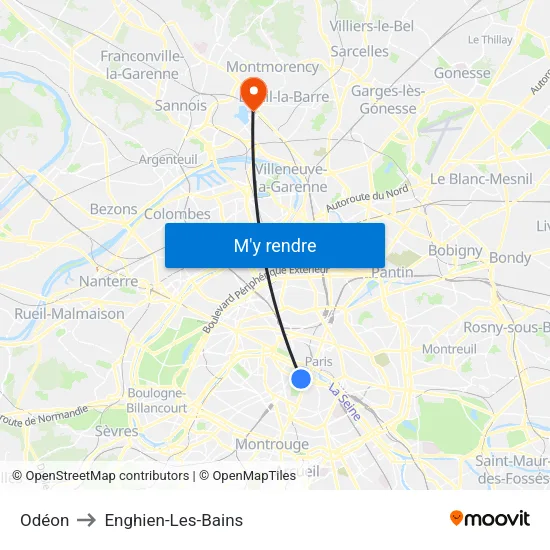 Odéon to Enghien-Les-Bains map