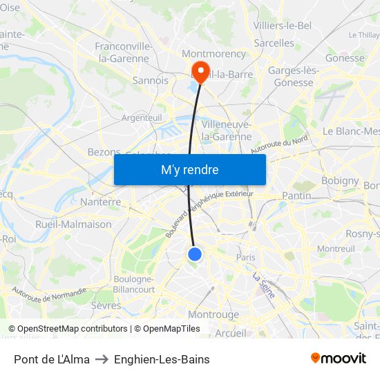 Pont de L'Alma to Enghien-Les-Bains map