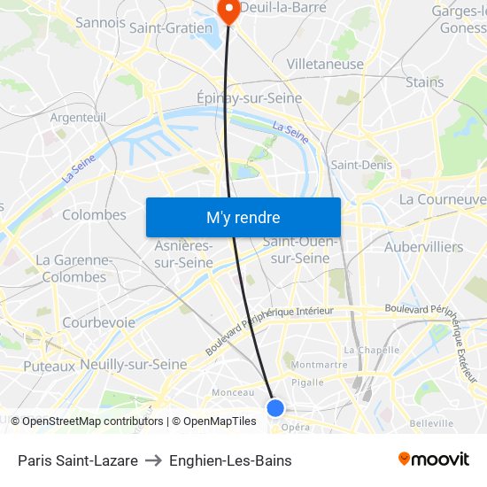Paris Saint-Lazare to Enghien-Les-Bains map