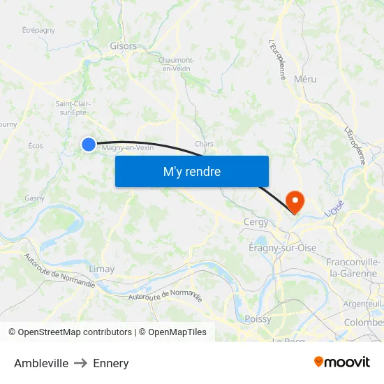 Ambleville to Ennery map