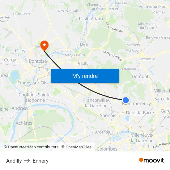 Andilly to Ennery map