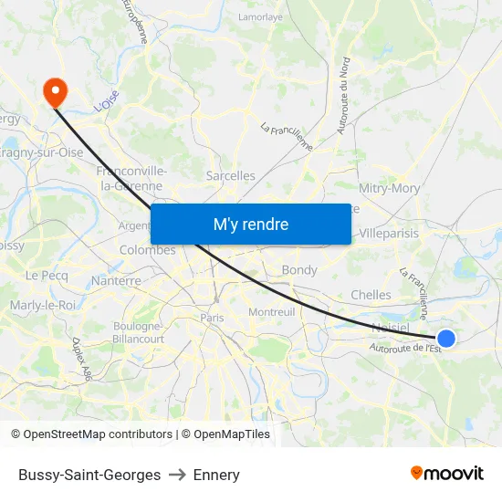 Bussy-Saint-Georges to Ennery map