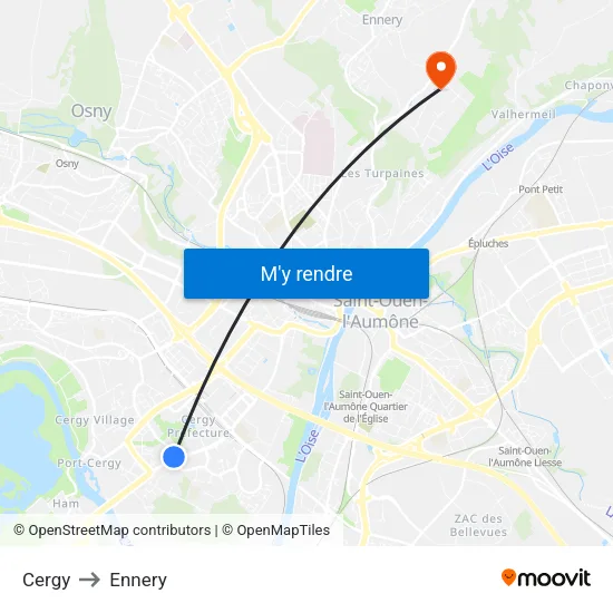Cergy to Ennery map