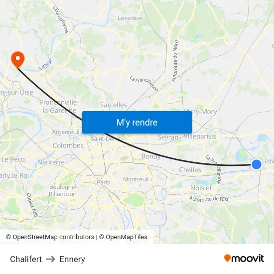 Chalifert to Ennery map