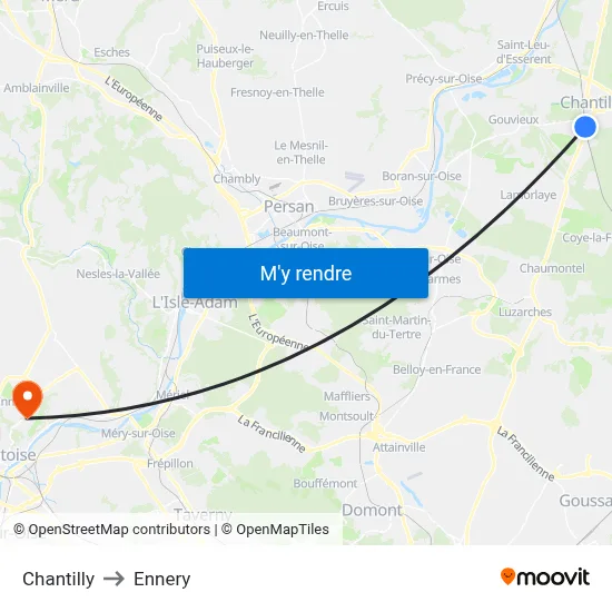 Chantilly to Ennery map