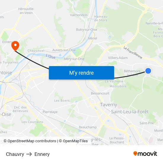 Chauvry to Ennery map