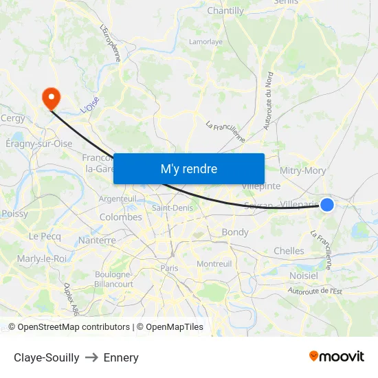 Claye-Souilly to Ennery map