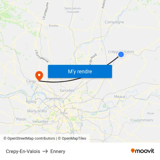 Crepy-En-Valois to Ennery map