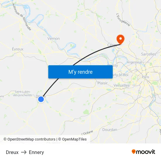Dreux to Ennery map