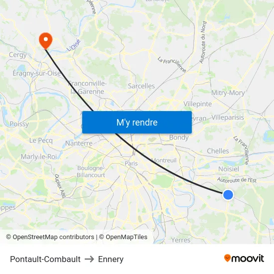 Pontault-Combault to Ennery map