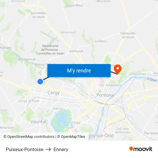 Puiseux-Pontoise to Ennery map