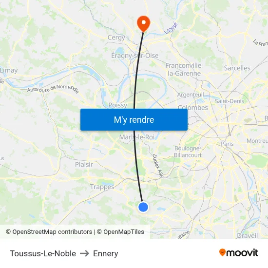 Toussus-Le-Noble to Ennery map