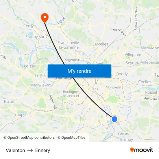 Valenton to Ennery map