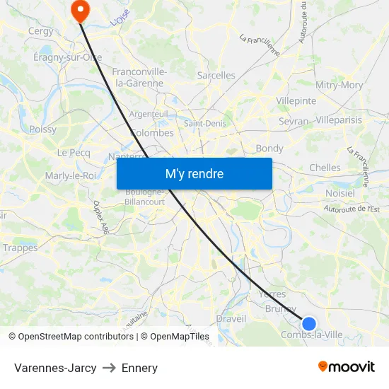 Varennes-Jarcy to Ennery map