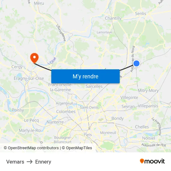 Vemars to Ennery map