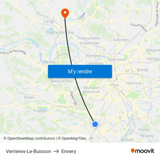 Verrieres-Le-Buisson to Ennery map